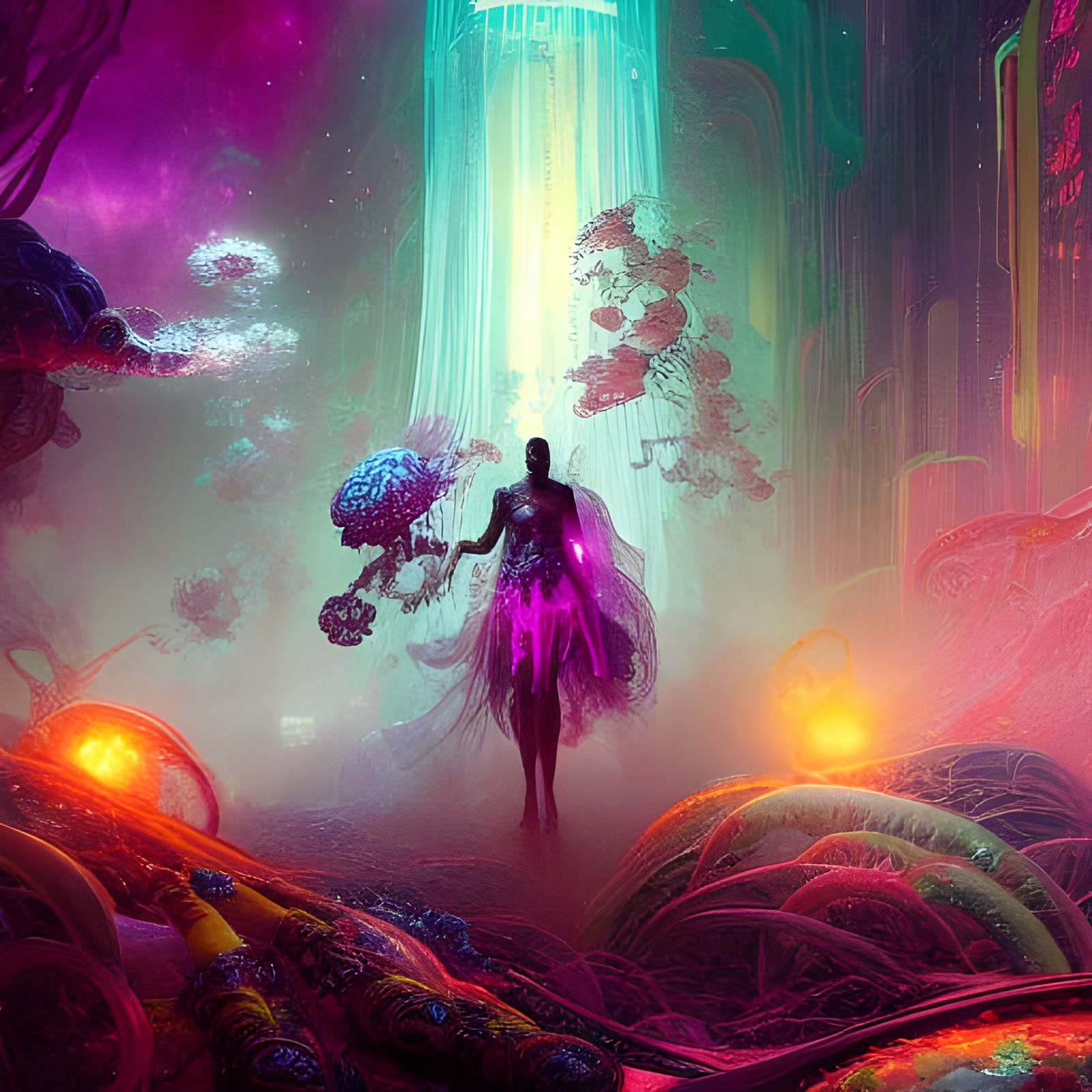 Luminescent Cosmic Jellyfish God in Digital Painting