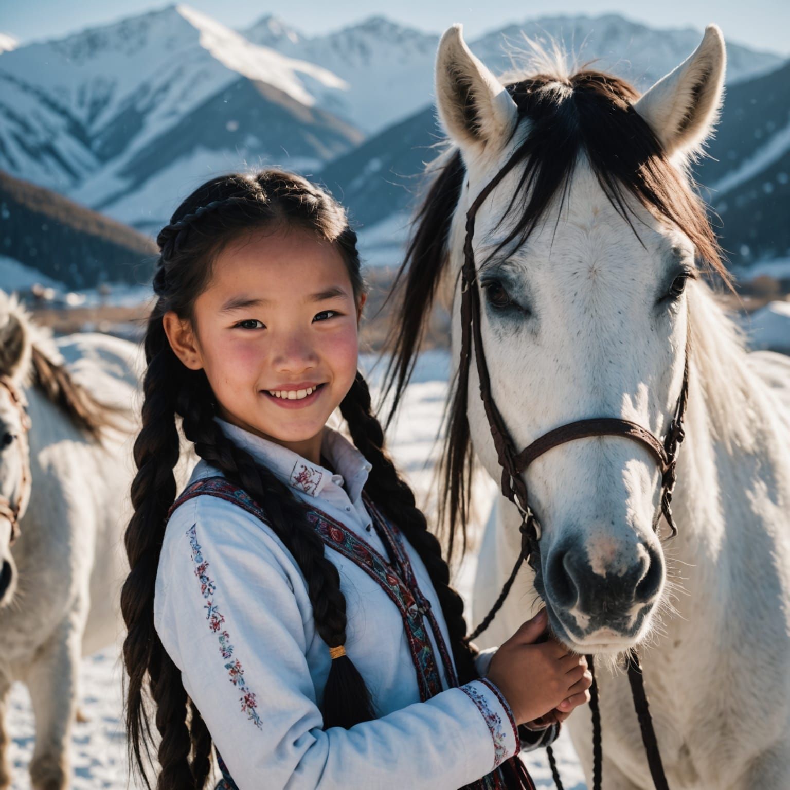 Mongolian Princess in Snowy Mountains