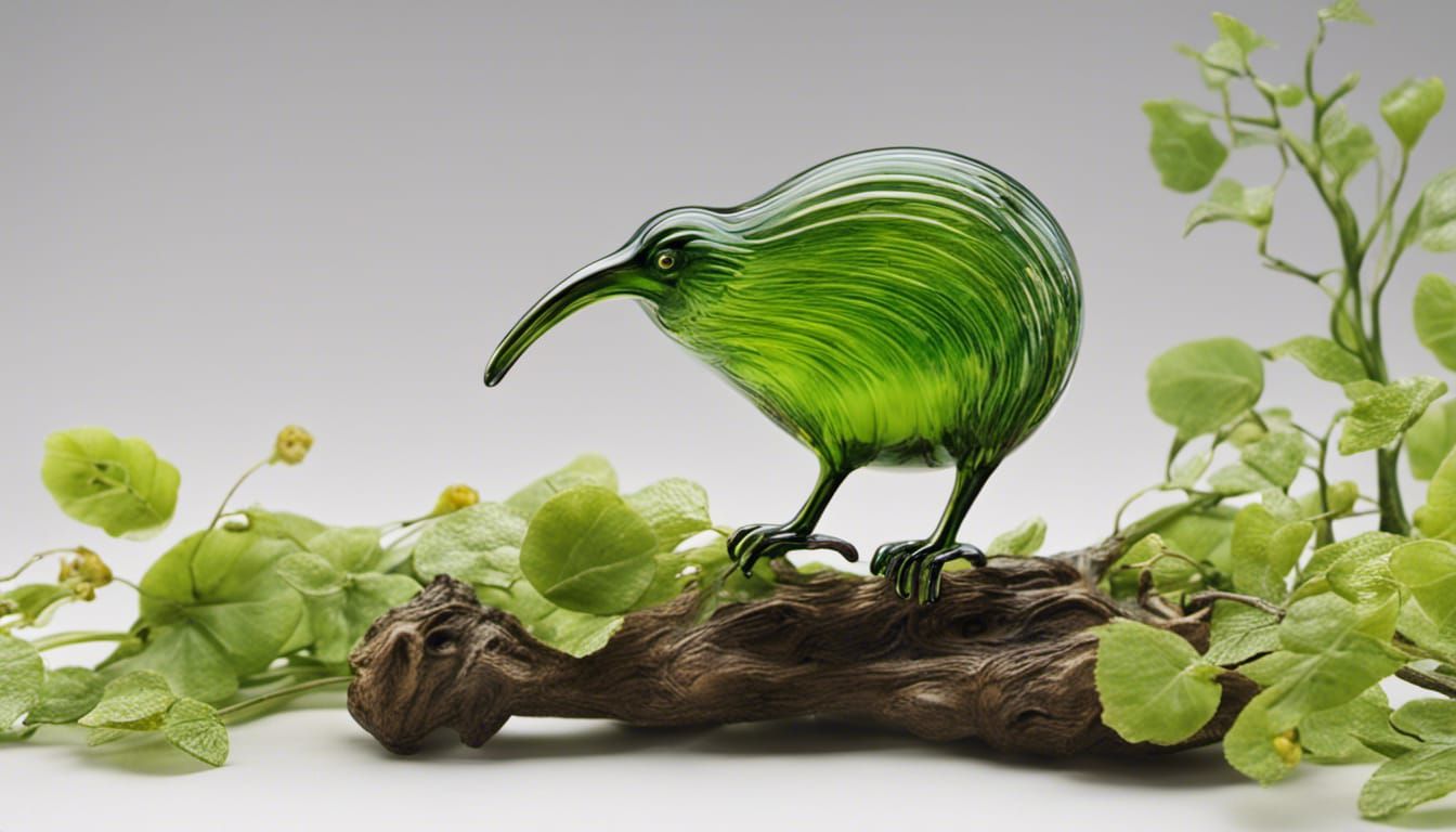 Detailed Blown Glass Kiwi in Forest Setting