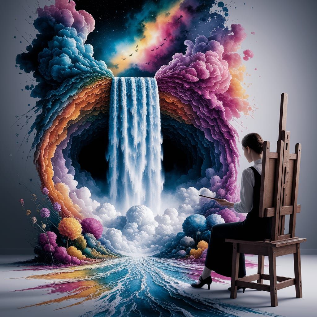 Waterfall Painting Comes to Life, Watercolor Style