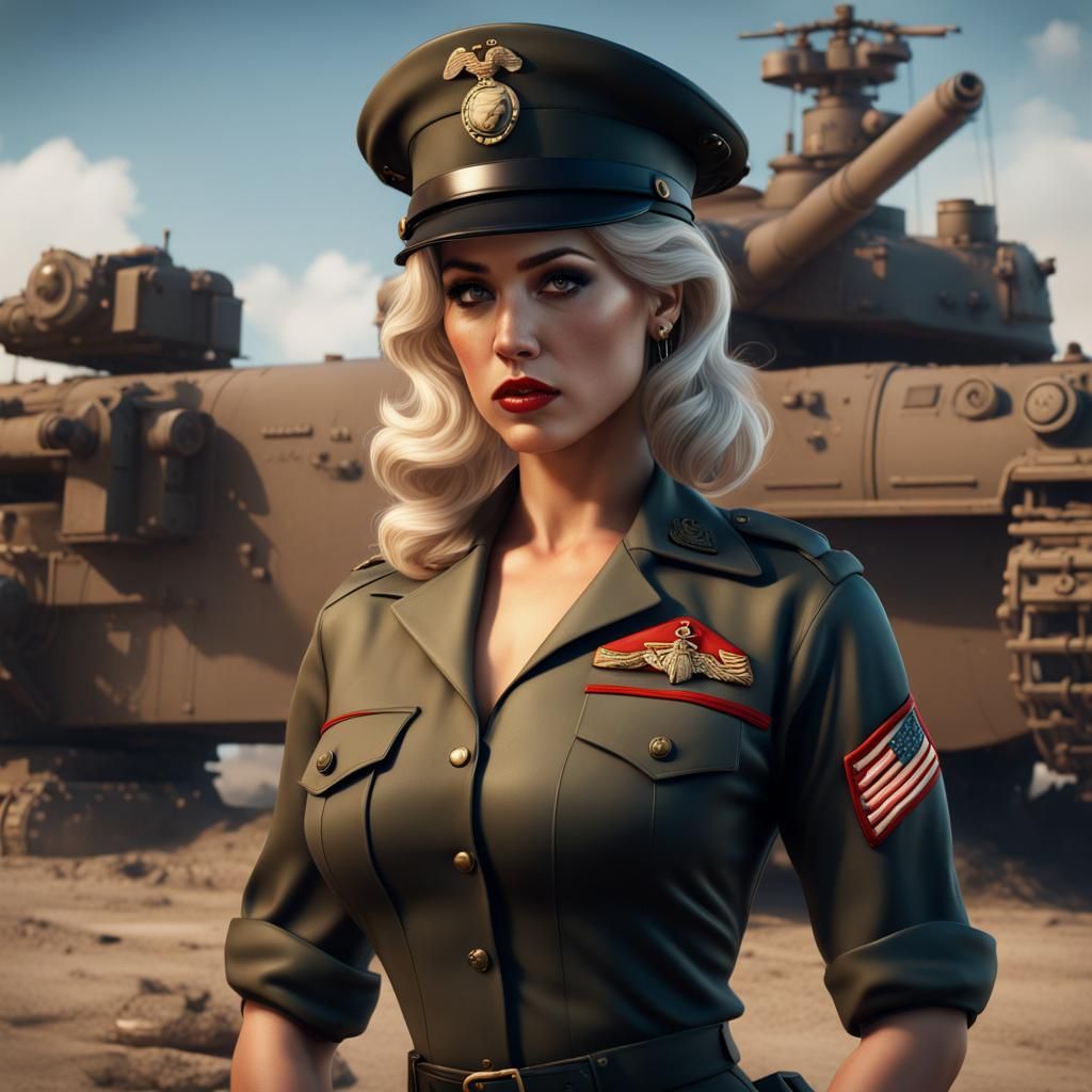 Hyperrealistic US Marine Corps Pin-up Girl