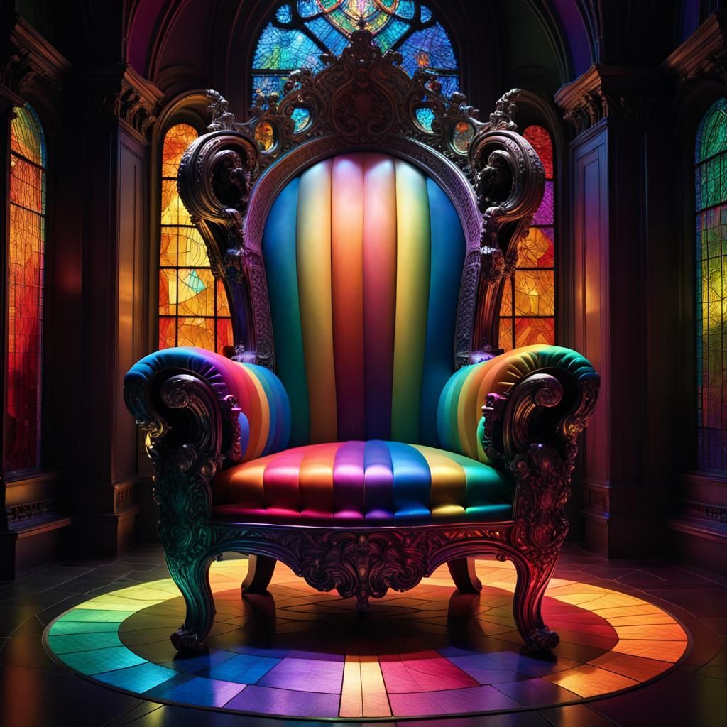Rainbow Throne in Dark Chamber: Bauhaus Baroque Style