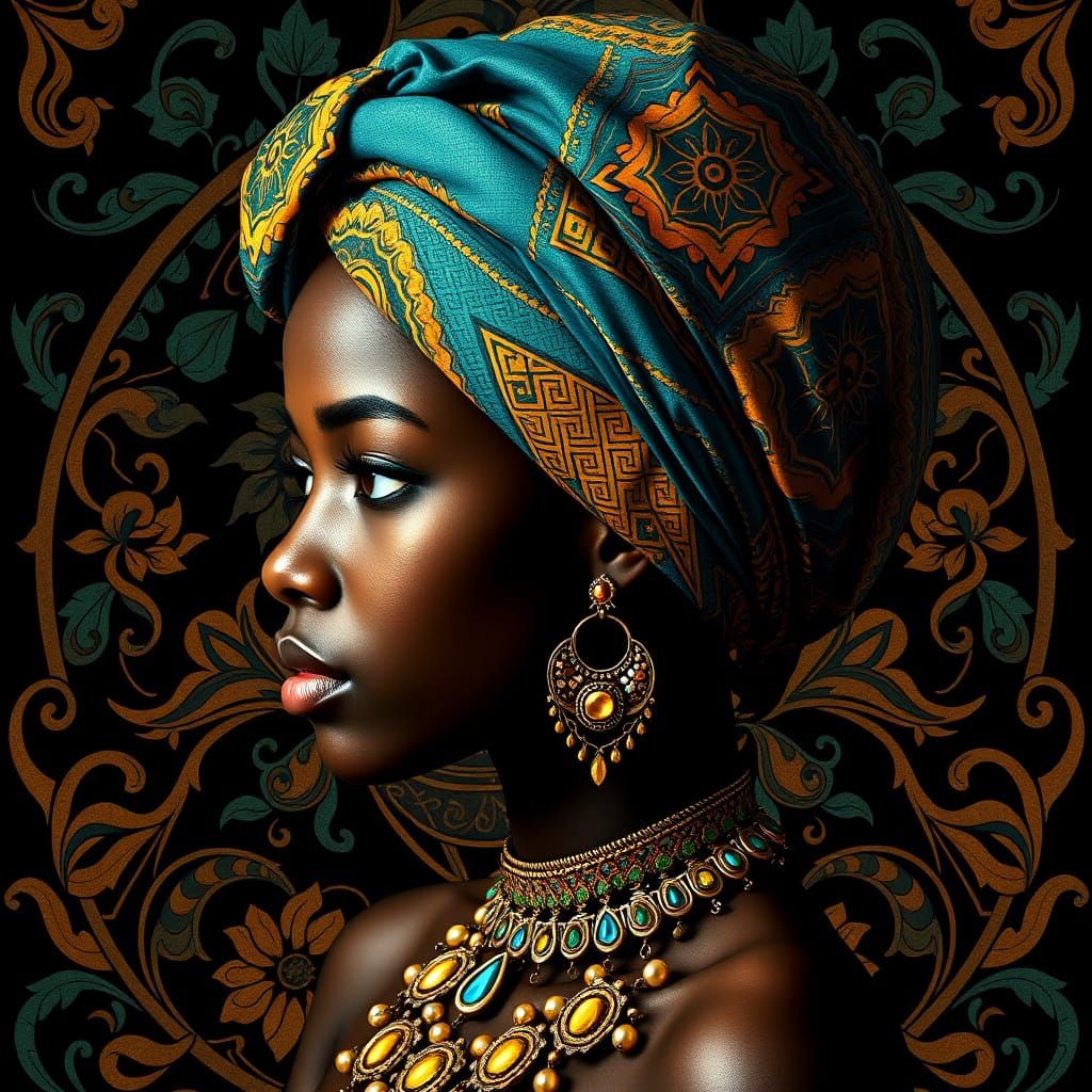 Elegant Portrait of Woman in Art Nouveau Style