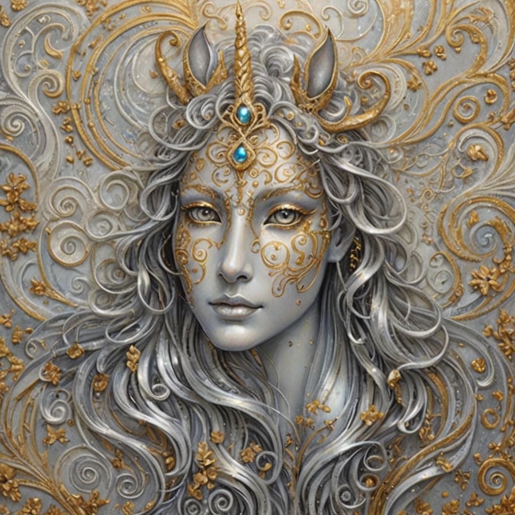 Dreamy Unicorn Face with Silver and Gold Accents