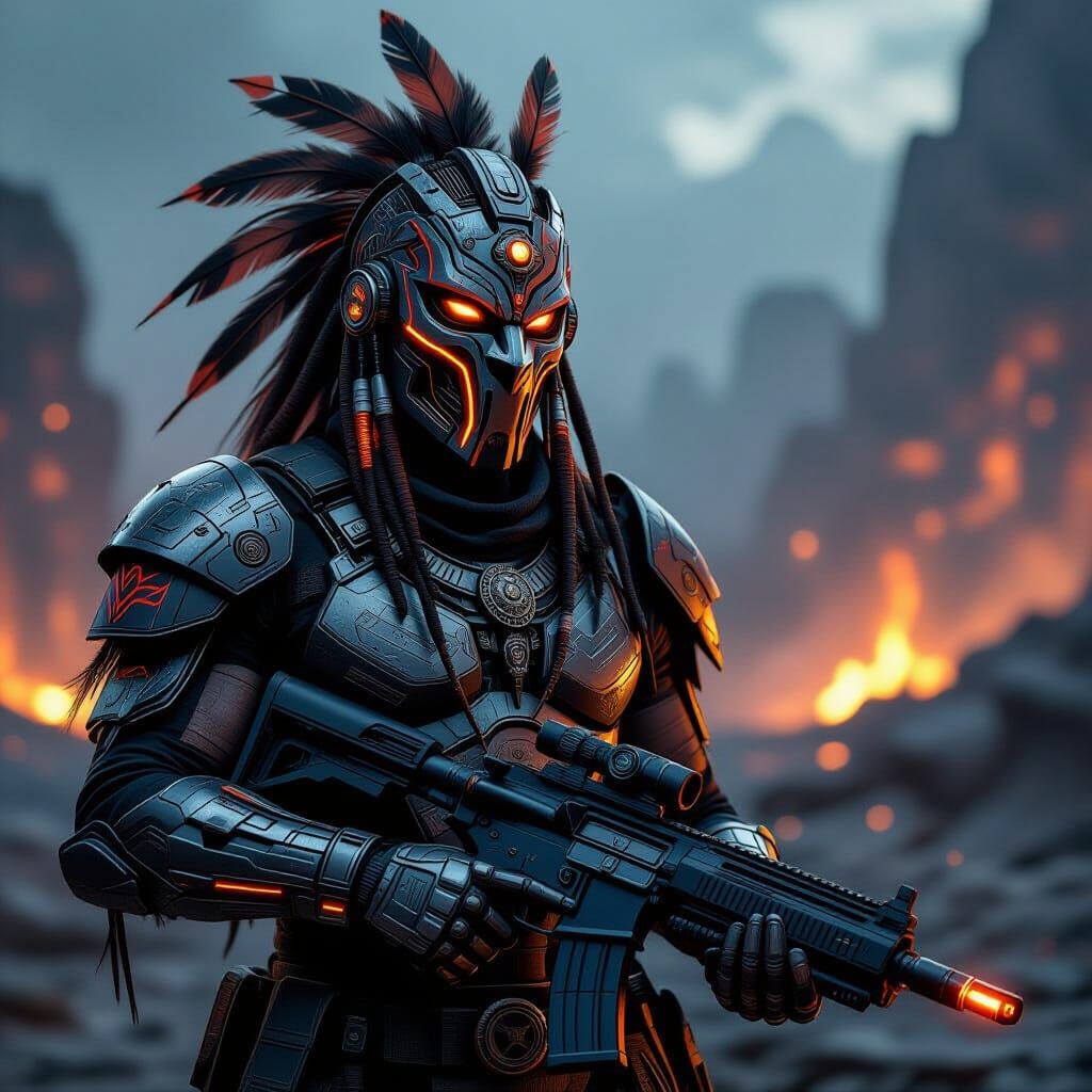 Armored Cyborg Warrior with Tribal Mask