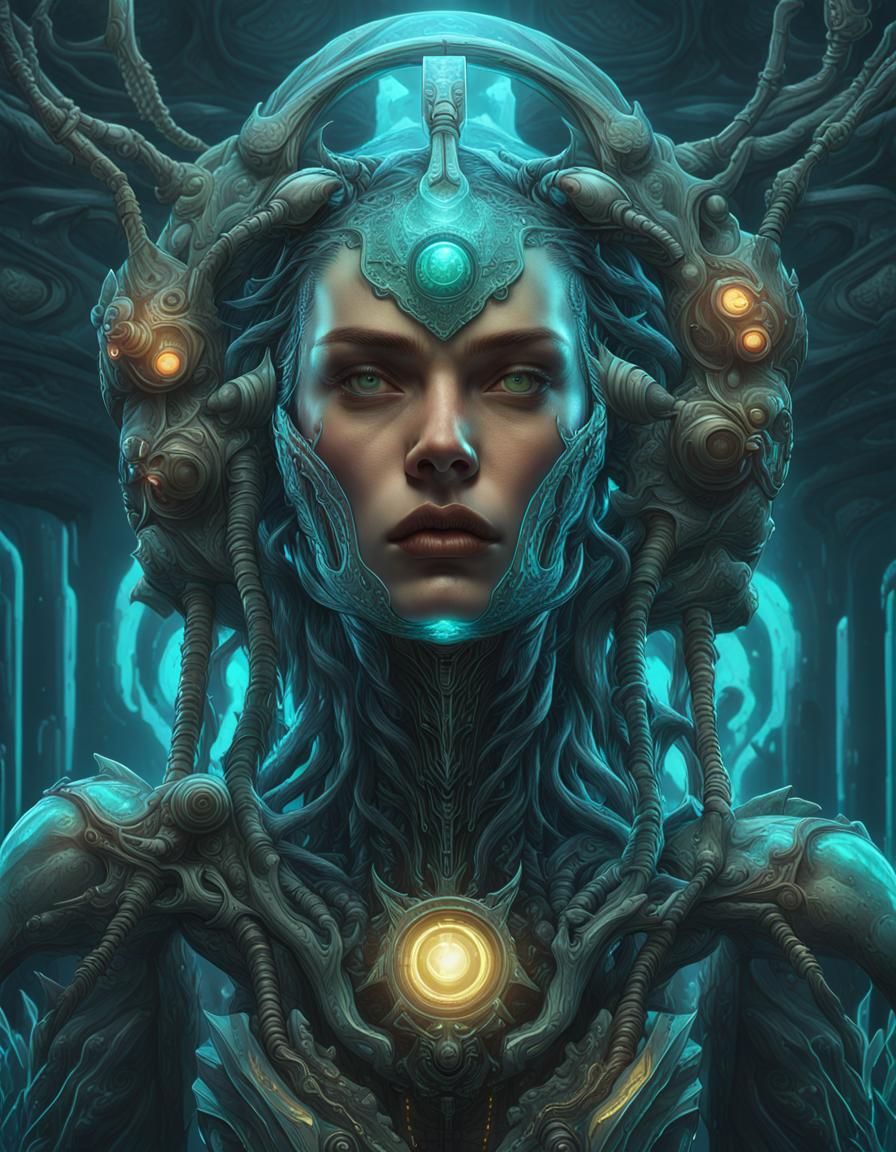 Bioluminescent Cyber-Organic Woman in Lunar Punk Style