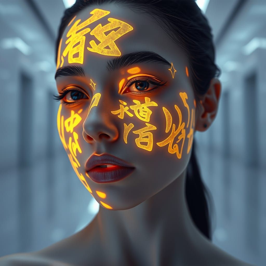 Glowing Calligraphy Portrait in Digital Art Style