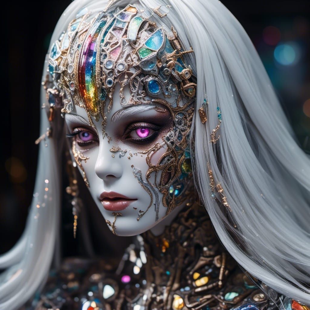 Glowing Robot Alien with Stained Glass Eyes