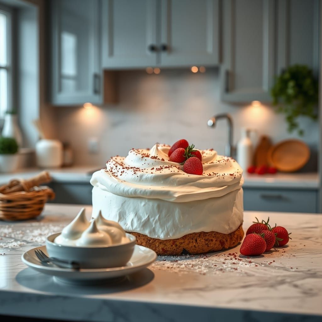 Meringue Served in Cozy Modern Kitchen