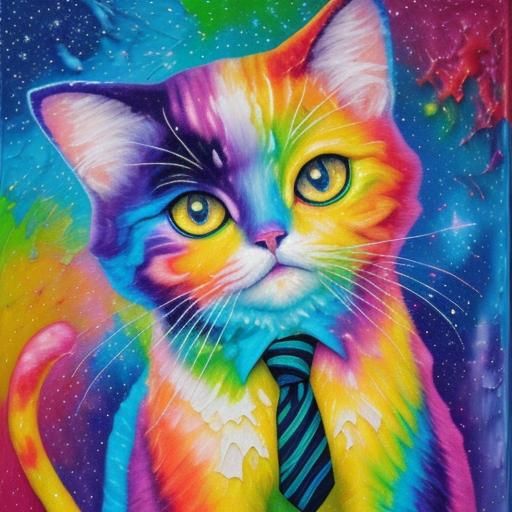 Rainbow Tie-Dye Cat in Neo-Impressionist Oil Painting