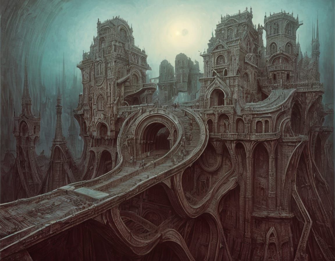 Surreal Alien Castle Painting in Dreamlike Style