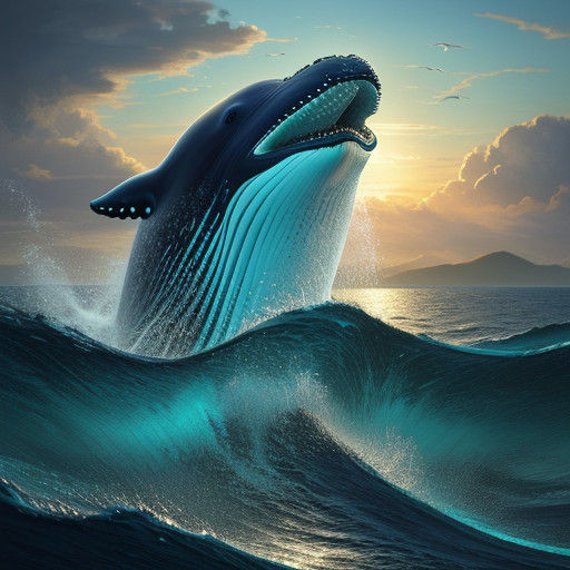 Whales with Spiral Horn-Like Teeth in Marine Landscape