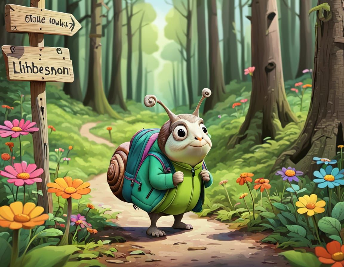 Confused Snail in Colorful Woods Illustration