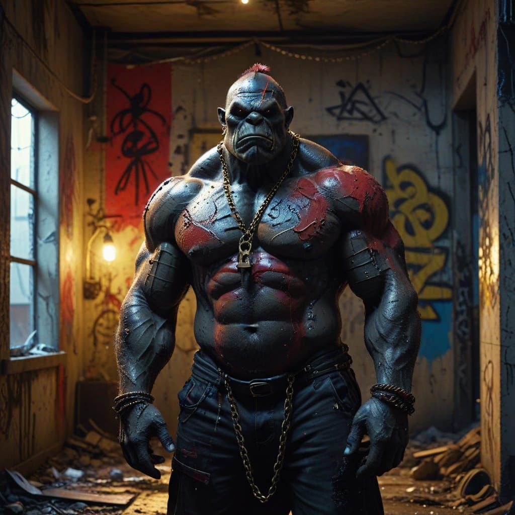 Giant Ogre in Ghetto Apartment Oil Painting