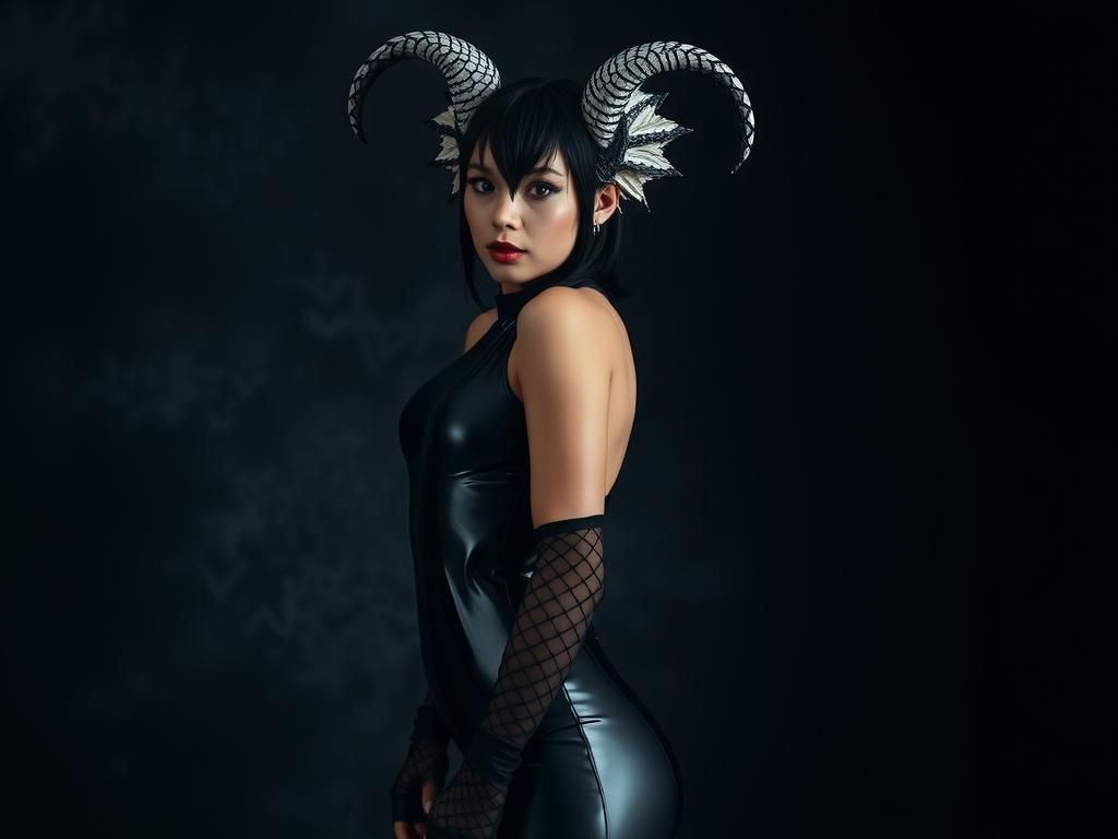 Glam Character with Dragon Ears in Latex Suit