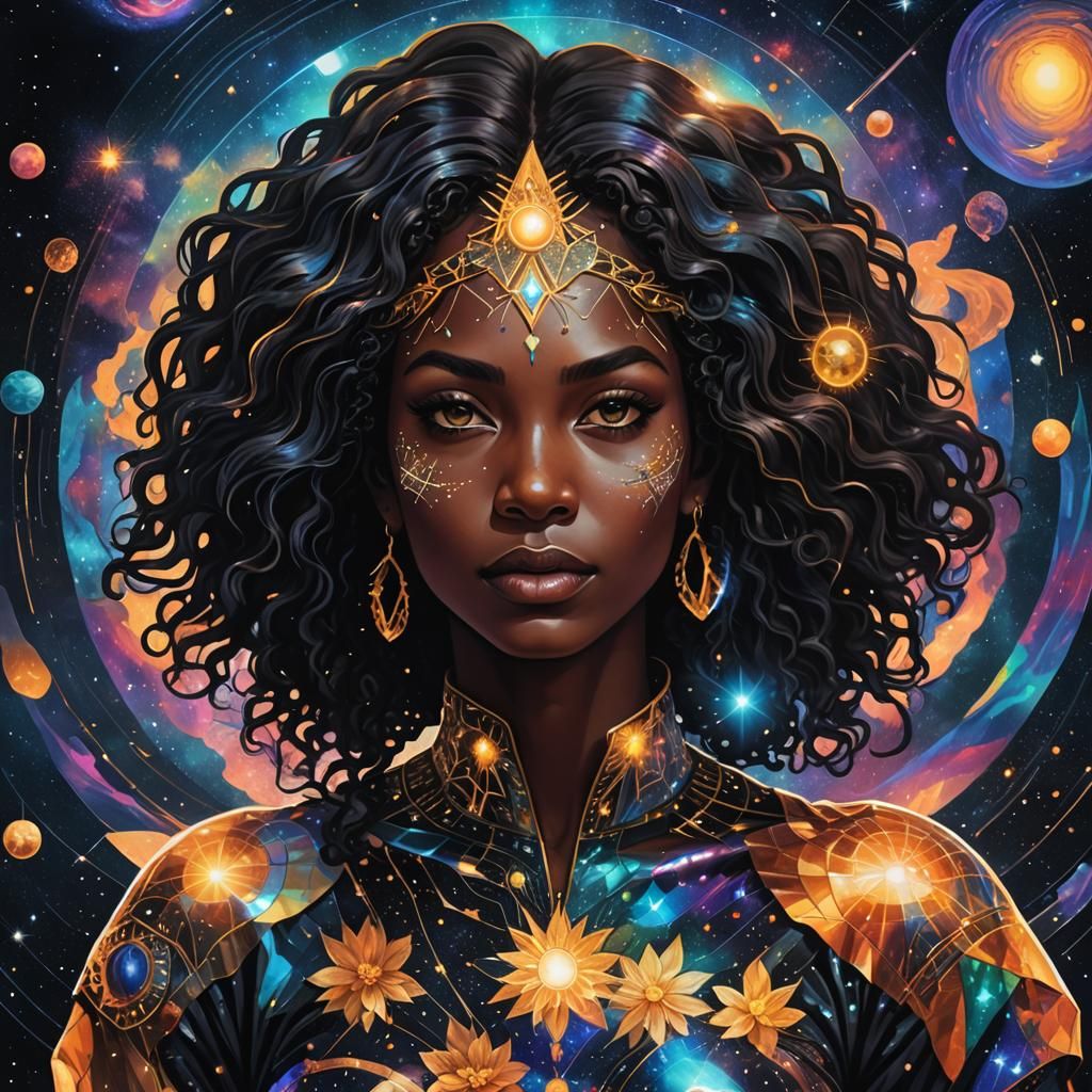 Black Woman Representing Freedom in Astral Illustration
