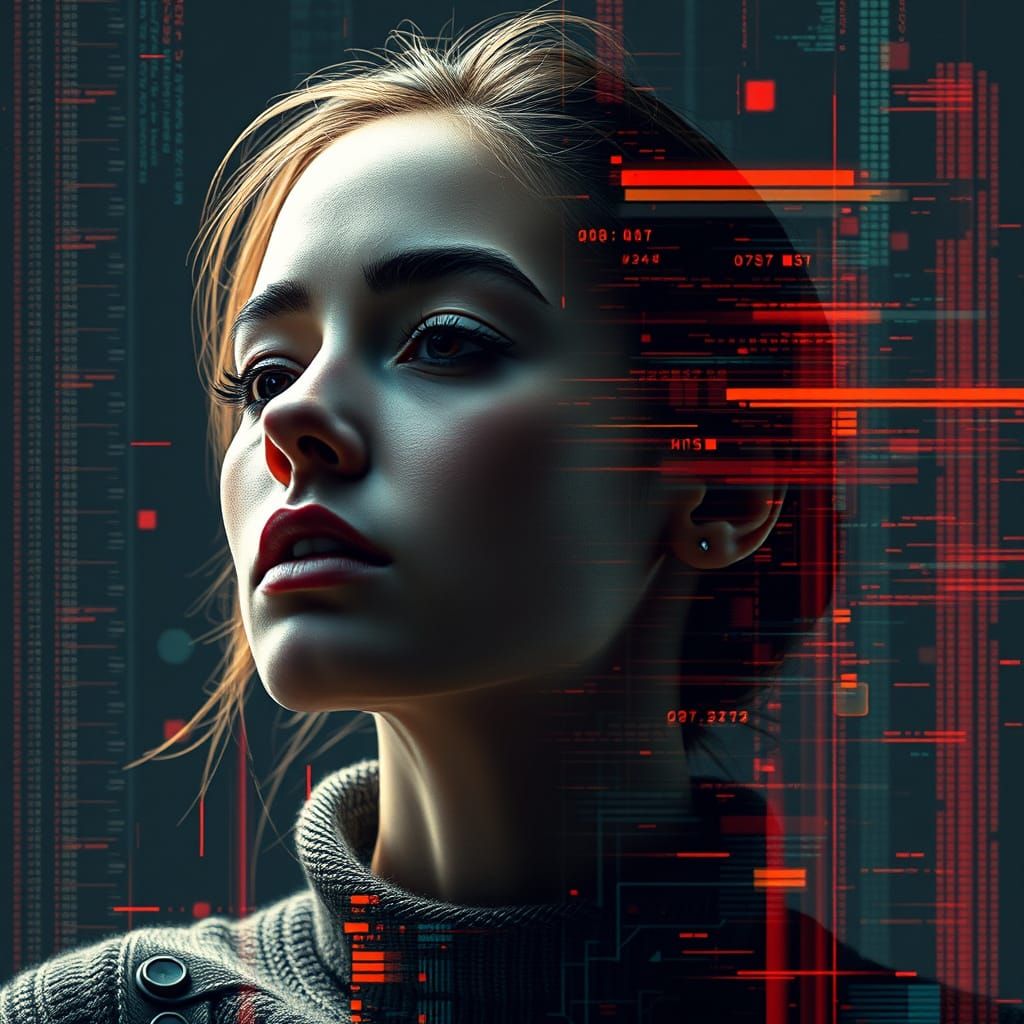 A Woman Distorted by Digital Chaos