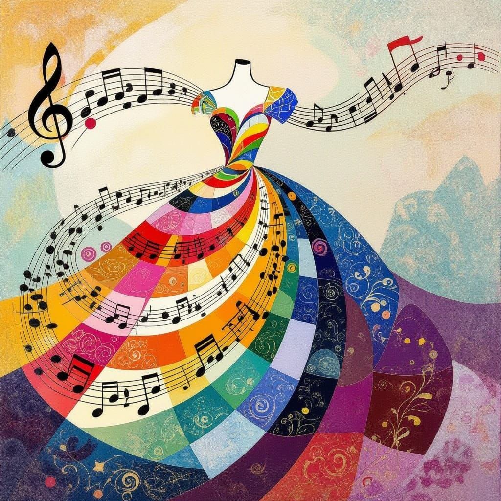 Abstract Dress of Musical Notes and Staves