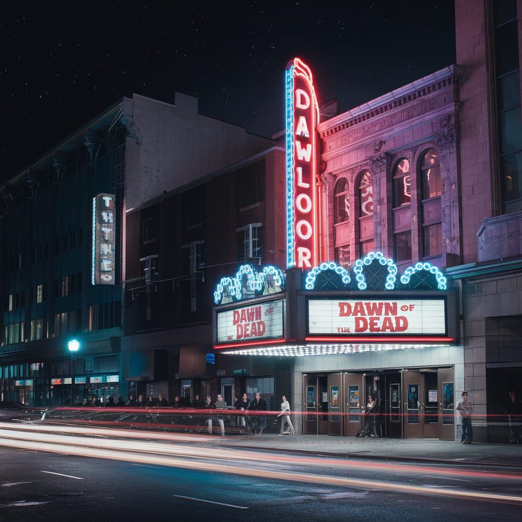 Technicolor Cityscape at Night with Dawn of the Dead