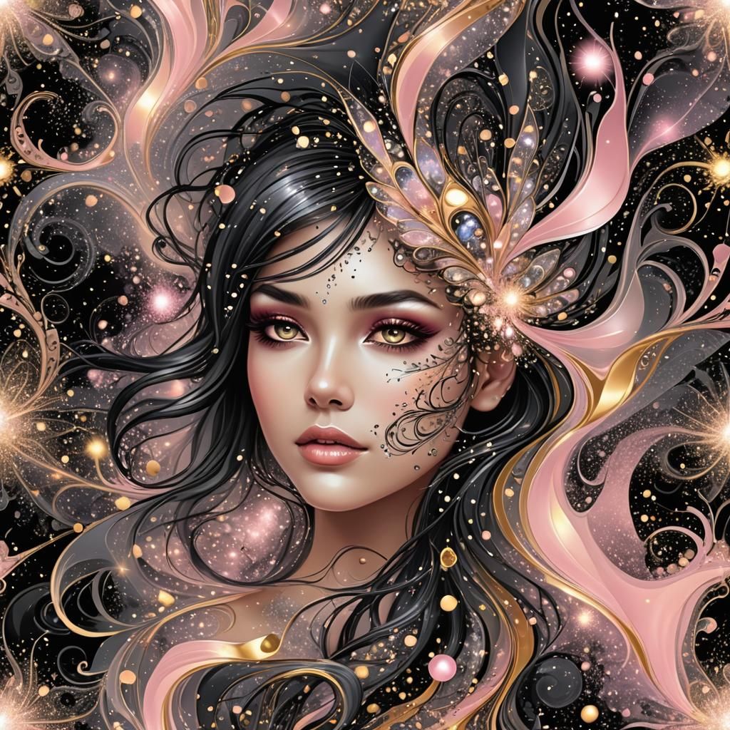 Sparkling Galaxy Woman in Abstract Fractal Style