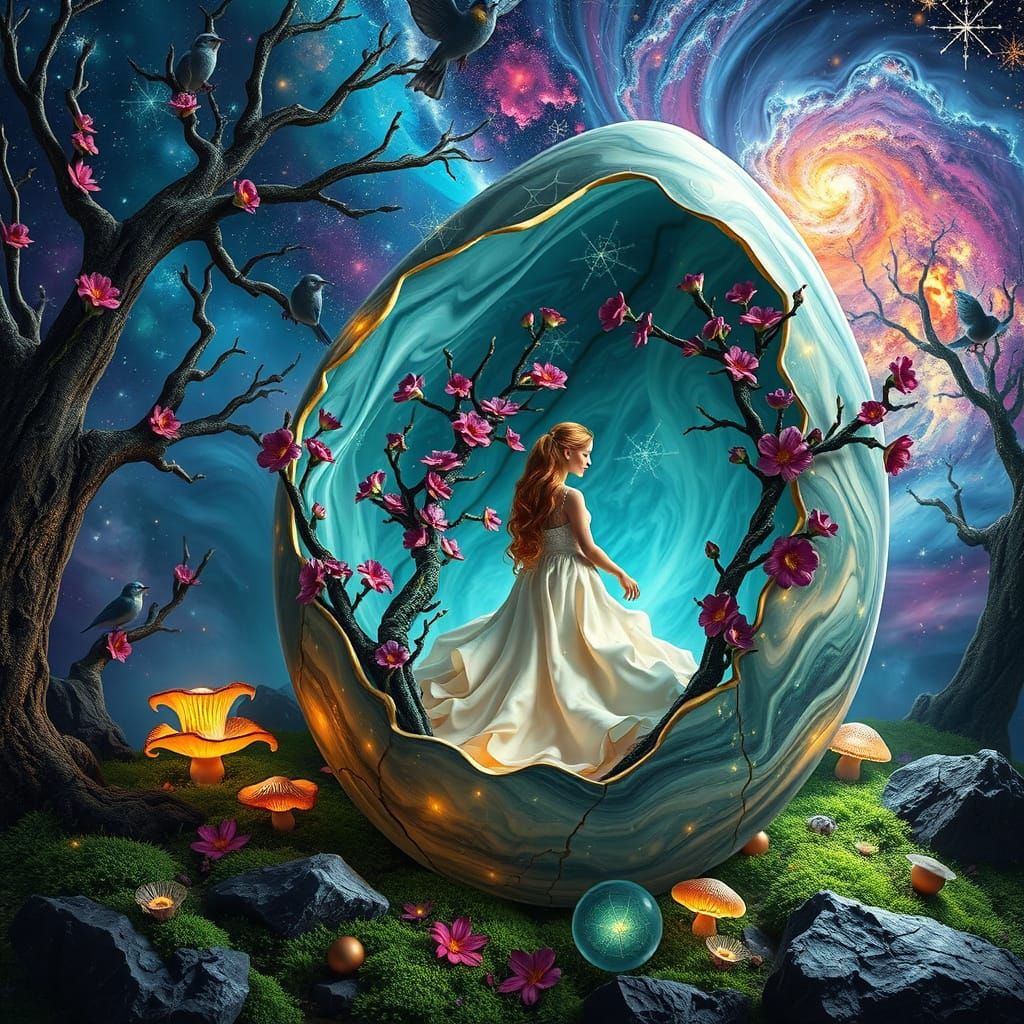 Ethereal Easter Egg Scene in Vibrant High-Relief Trompe l'Oe...