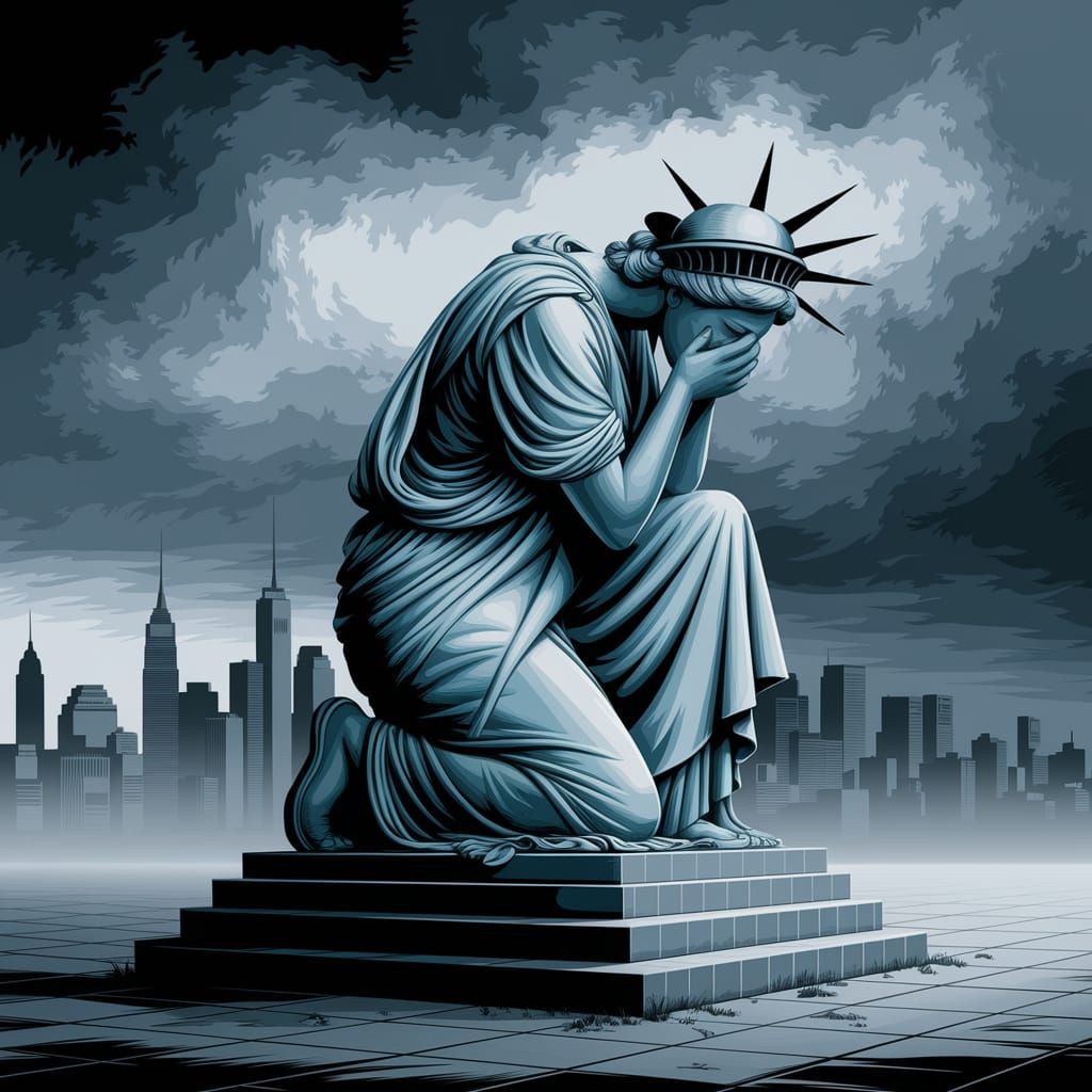 Statue of Liberty Weeping in Despair