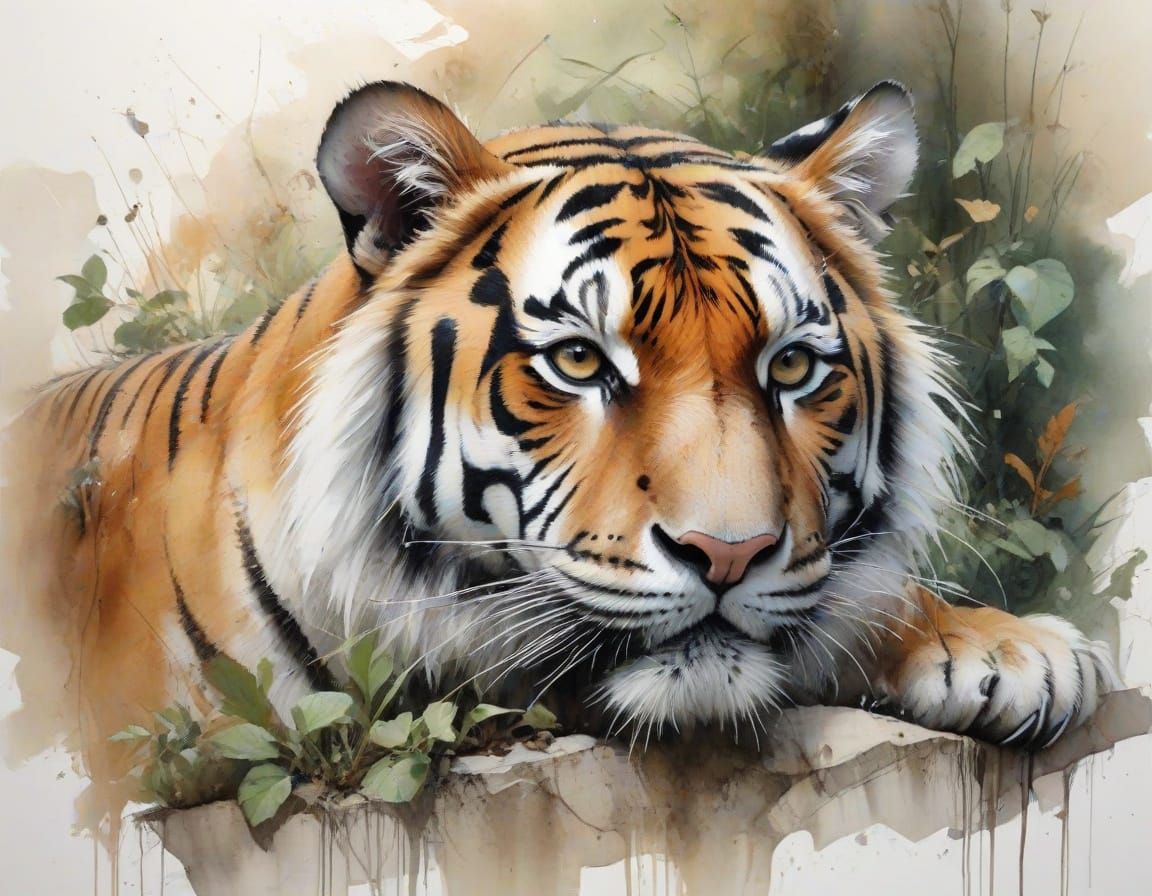 Bengal Tiger on Ledge in Sun-Dappled Jungle Clearing