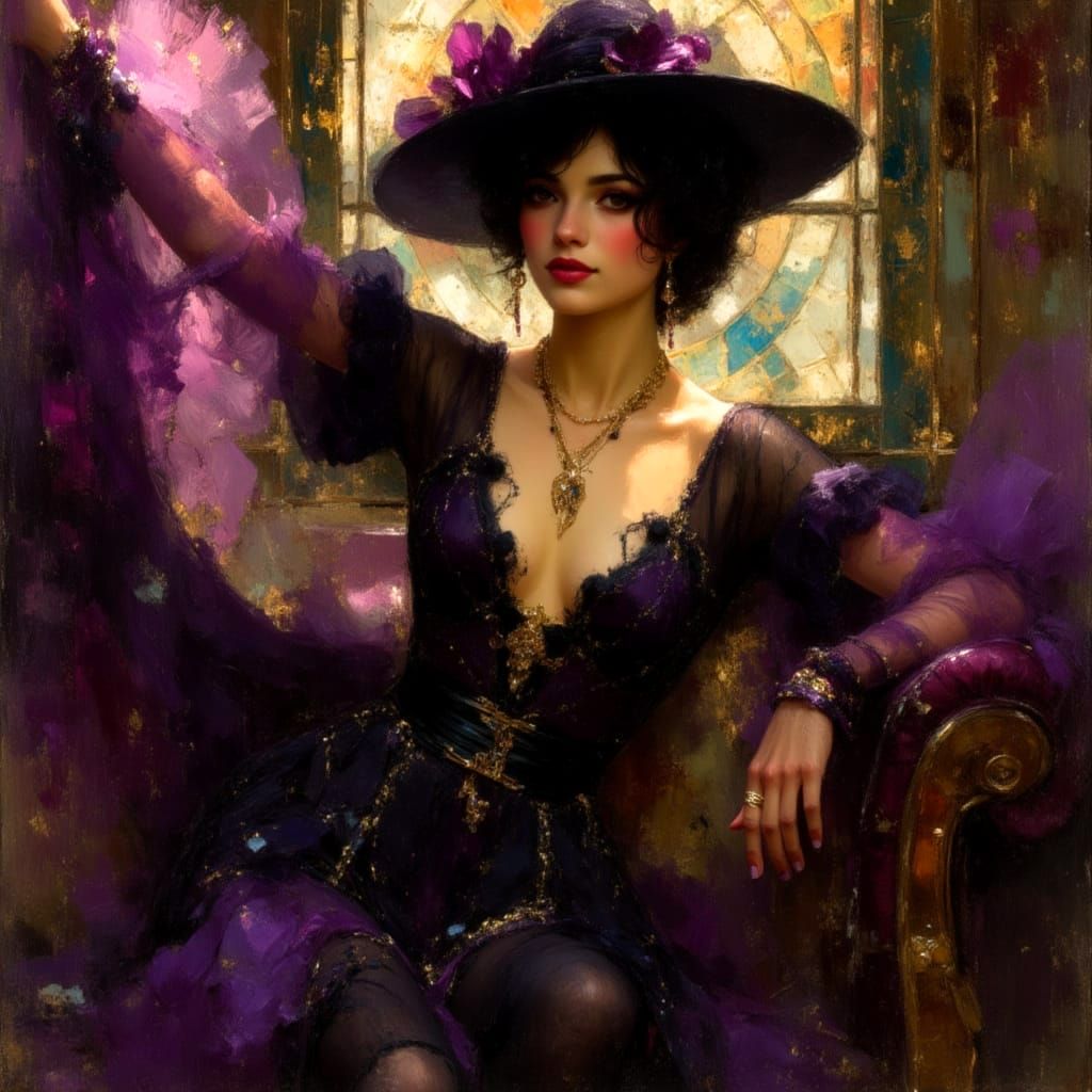 Spanish Dancer in Klimt Style with Sparkling Eyes