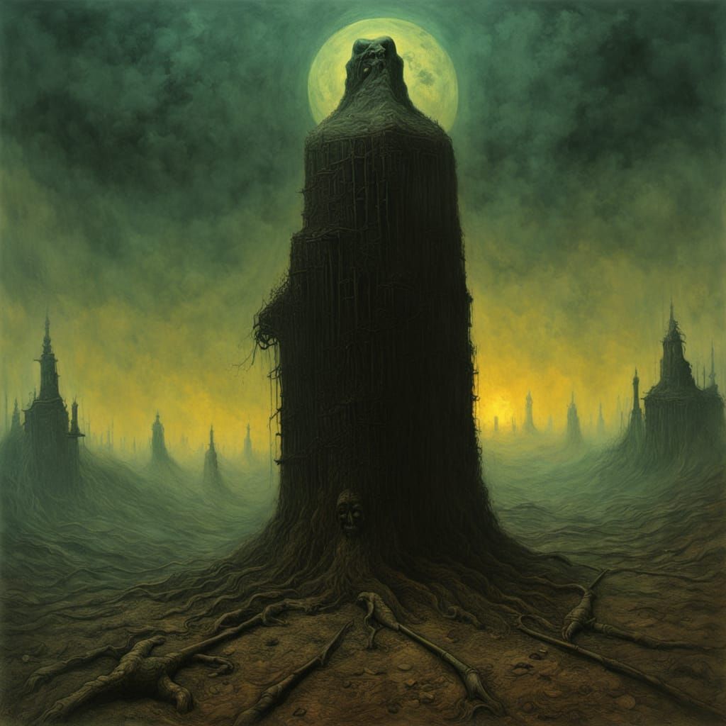 Dark Fantasy Gravedigger in a Futuristic Landscape