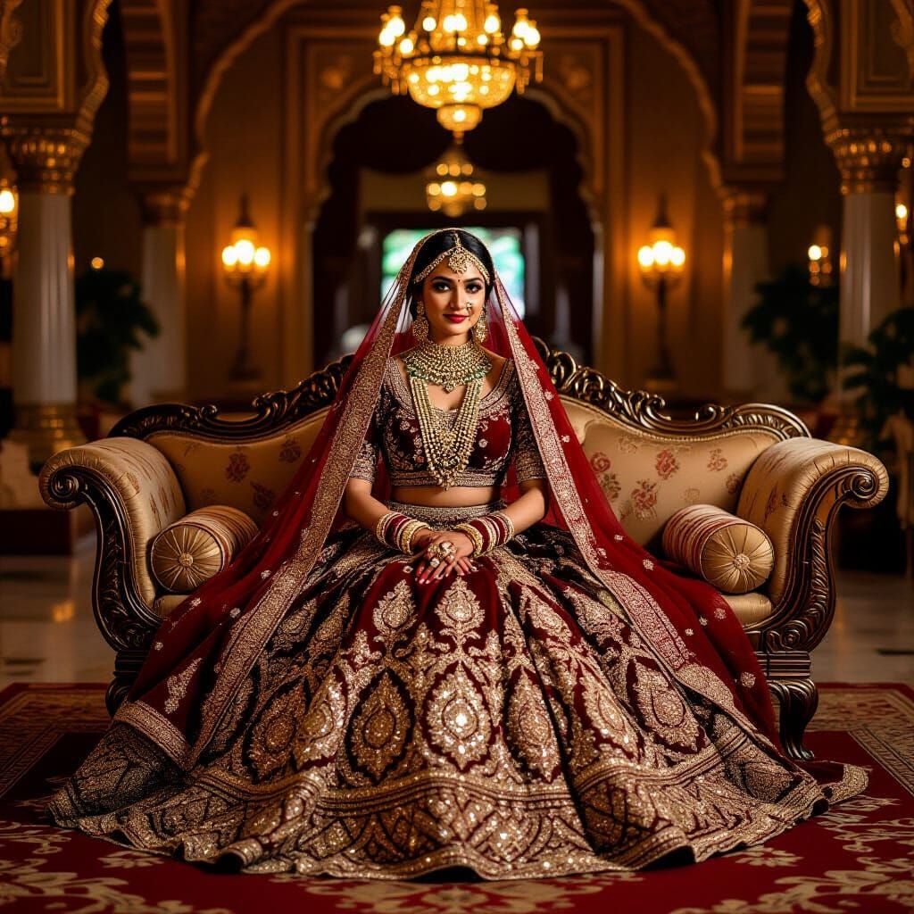 Indian Bride in Palace, Mughal Architecture Style