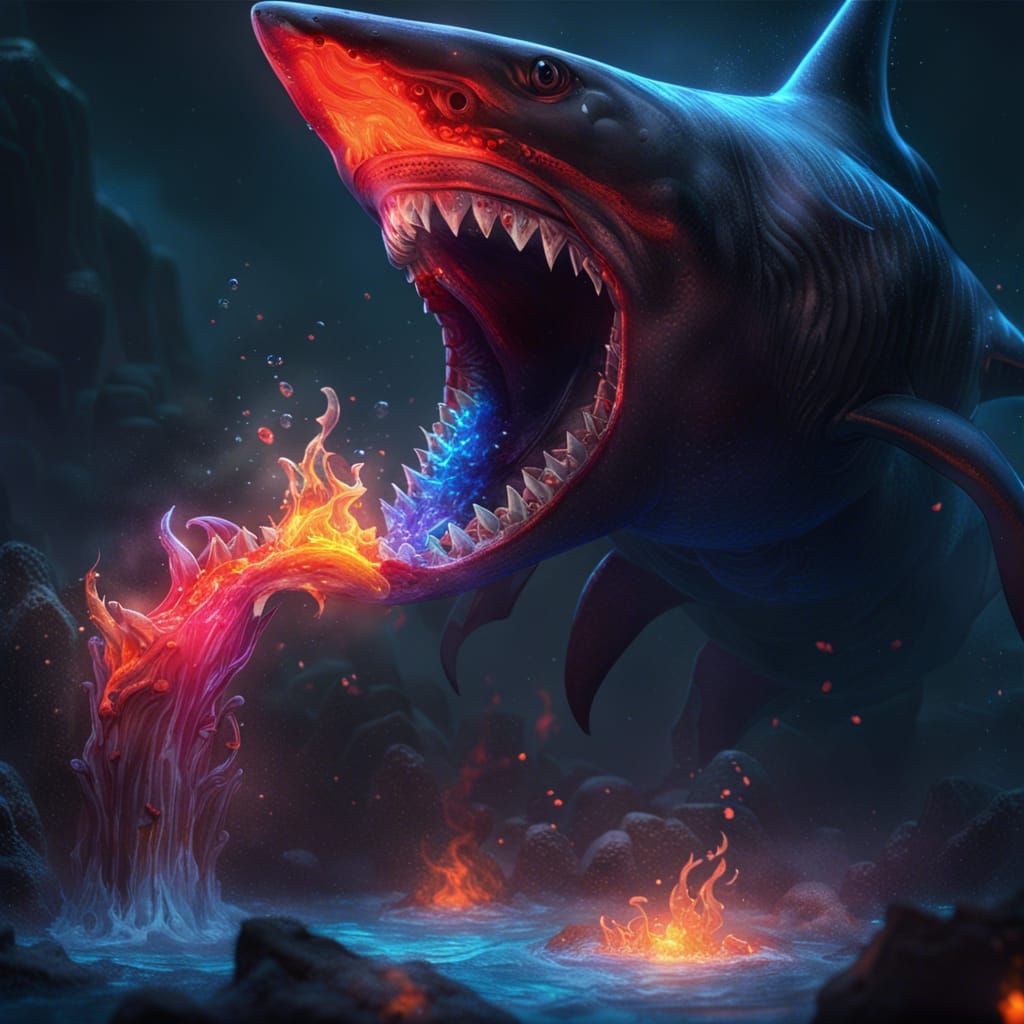 Rainbow Demons Pet Shark in Dark Fantasy Style