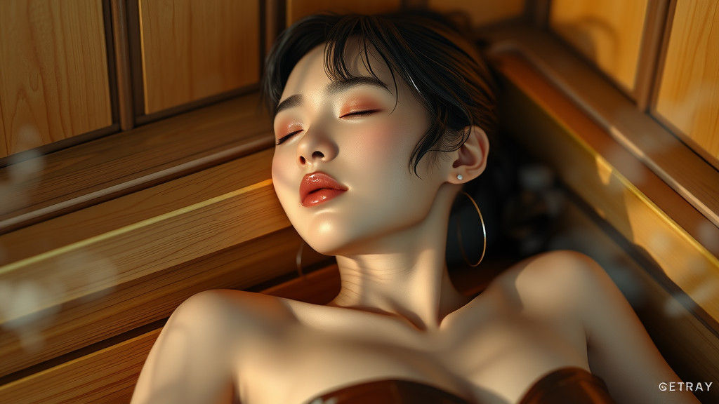 Serene Woman in Sauna: Anime Meets 3D Art