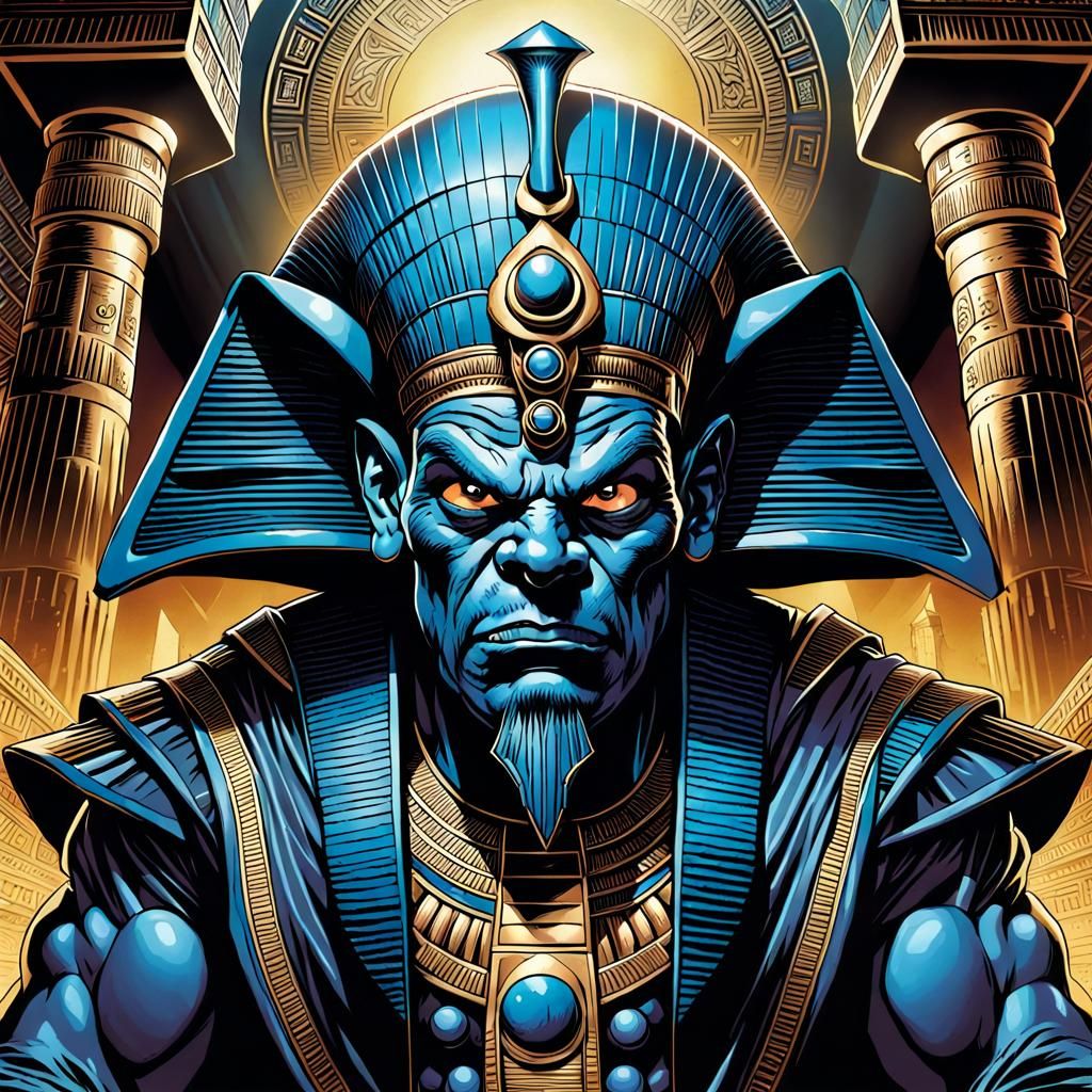 Gnomish Egyptian Dictator as Evil Monster in Comic Art