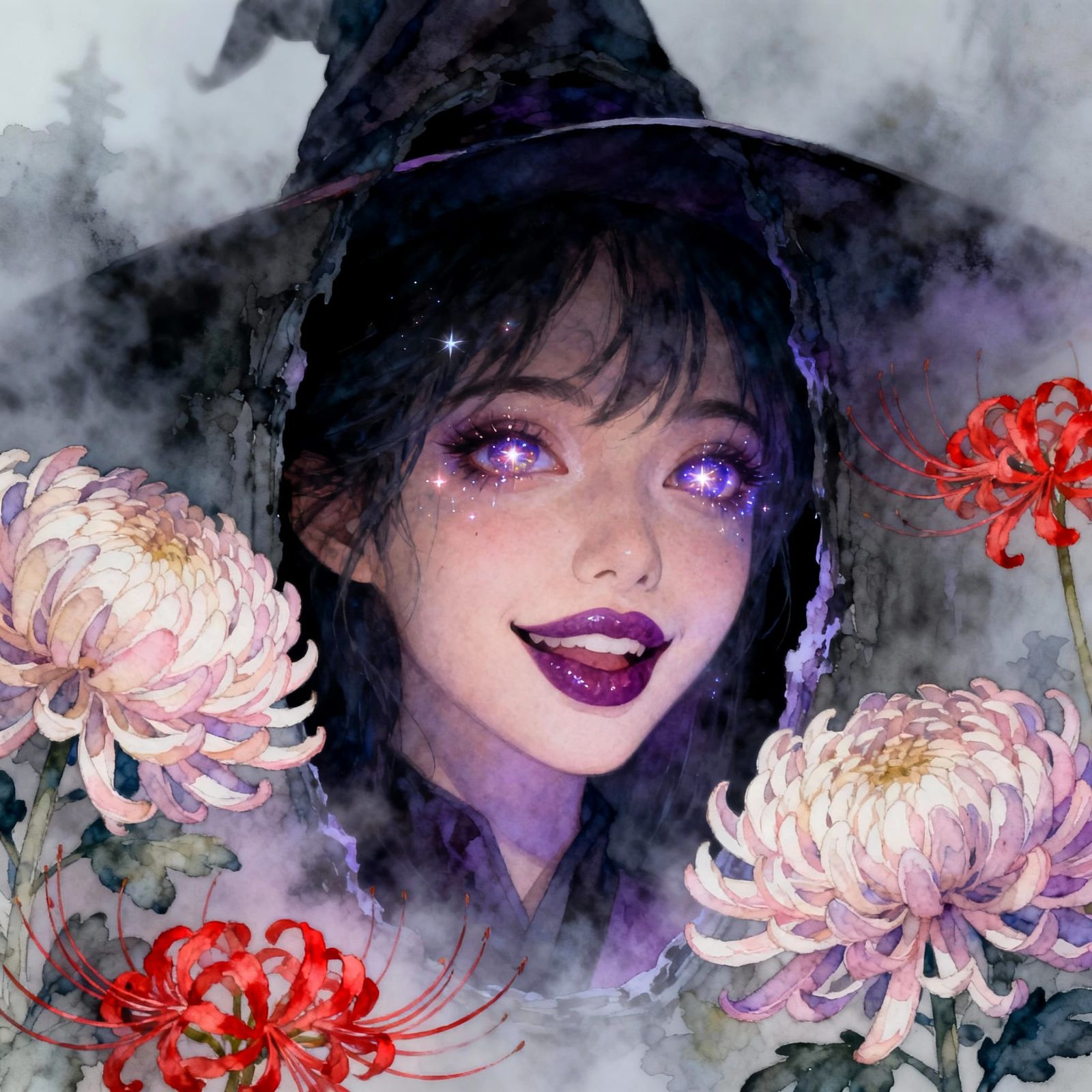 Eerie Witch With Magical Eyes in Dark Portal