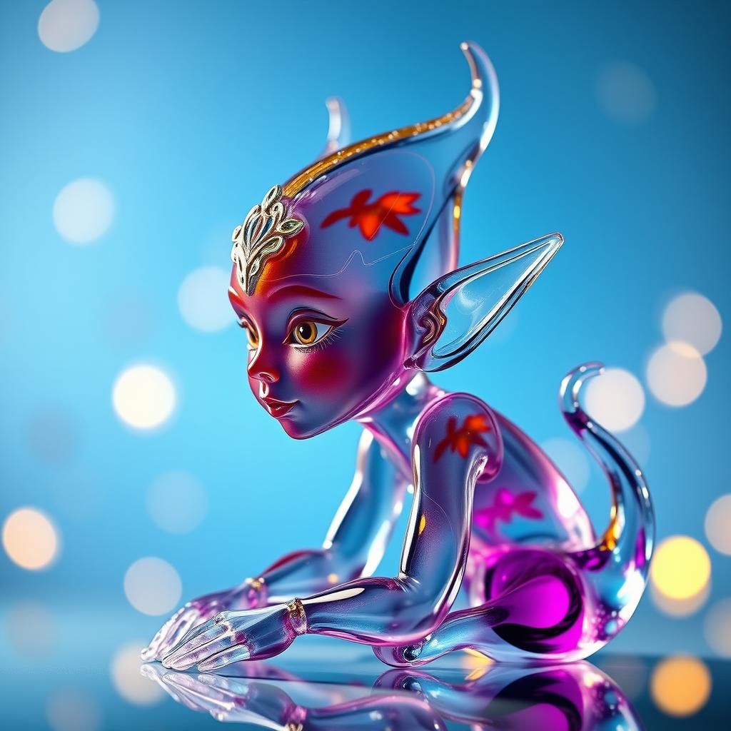 Ethereal Glass Elf Sculpture with Enamel Details