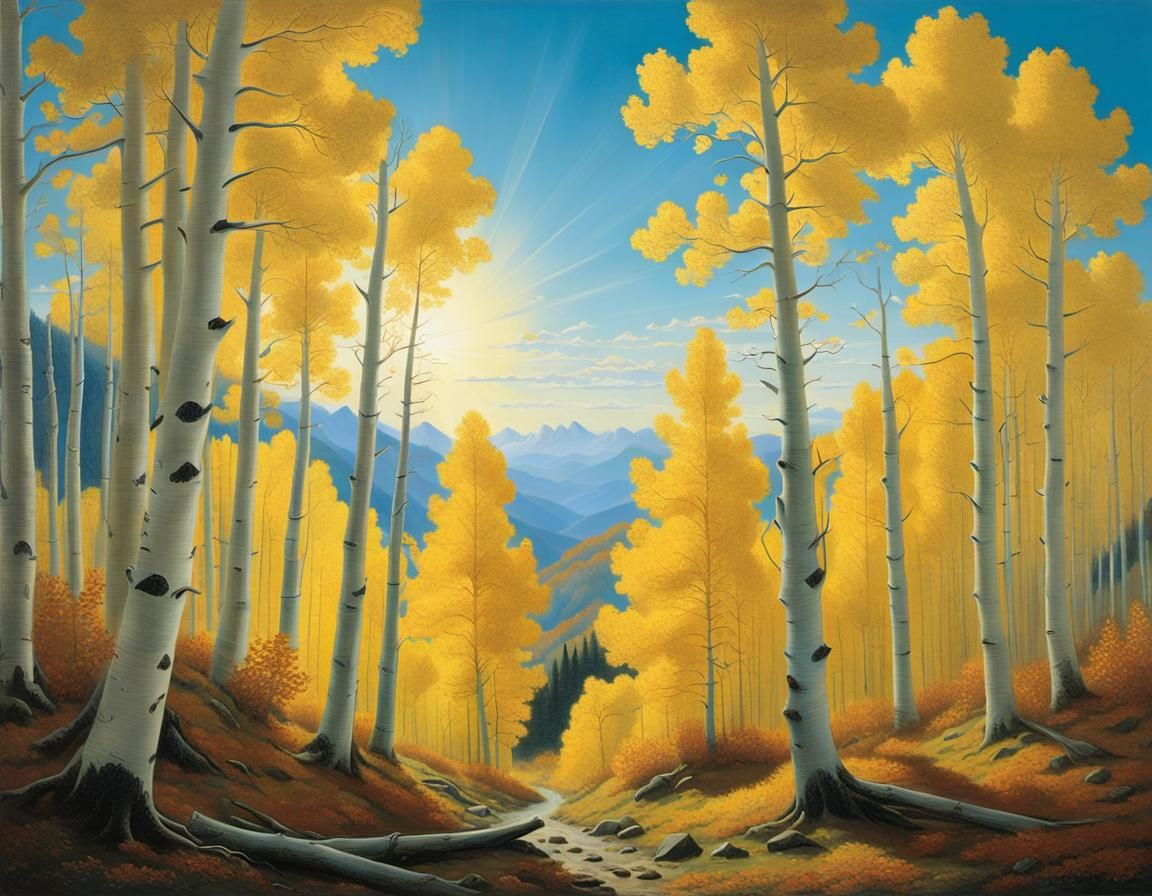 Aspen Trees in Sunlight, Hudson River School Style