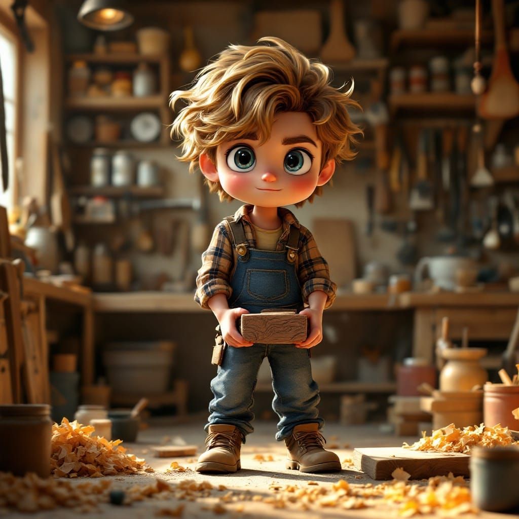 Chibi Craftsman in Warm Woodworking Shop