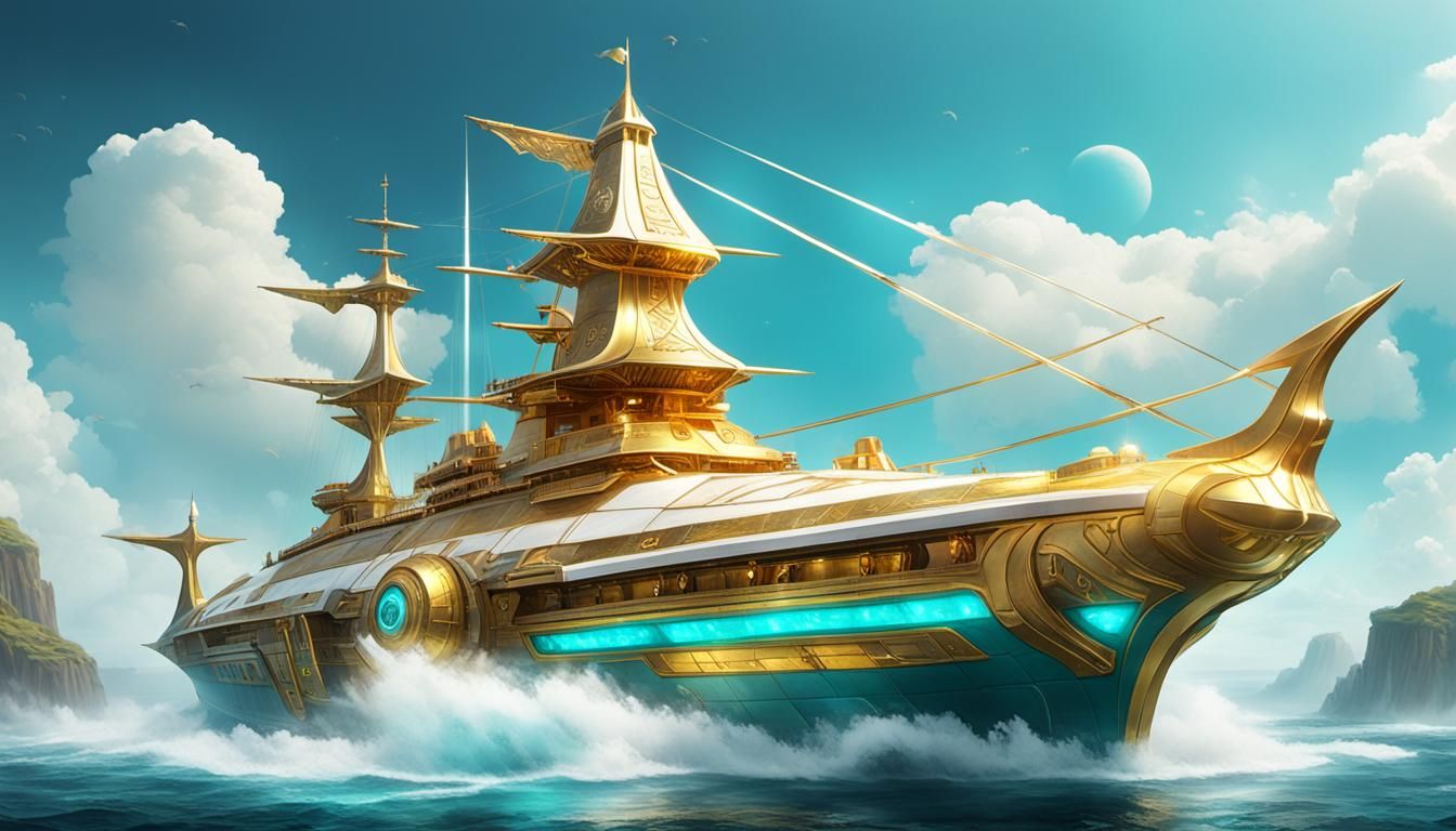 Aether Style Battleship on a Scenic Ocean