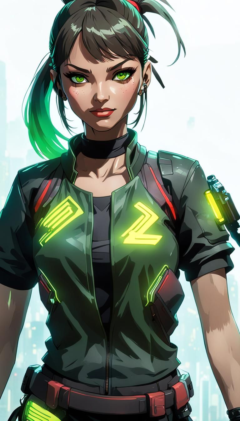Cyberpunk Heroine in Neon Cityscape