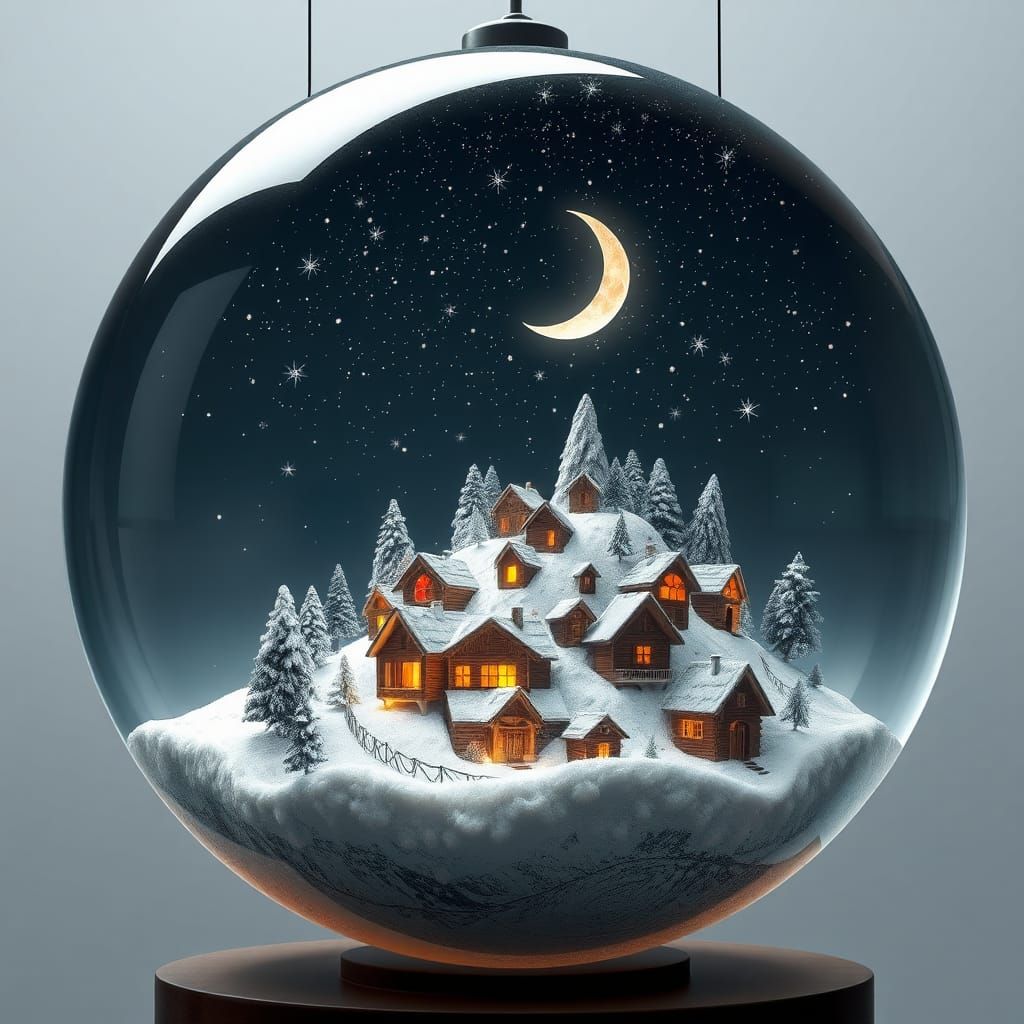 Enchanted Christmas Village Inside Luminous Snow Globe