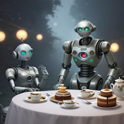 Robots at a Tea Party: 3D Cartoon Render