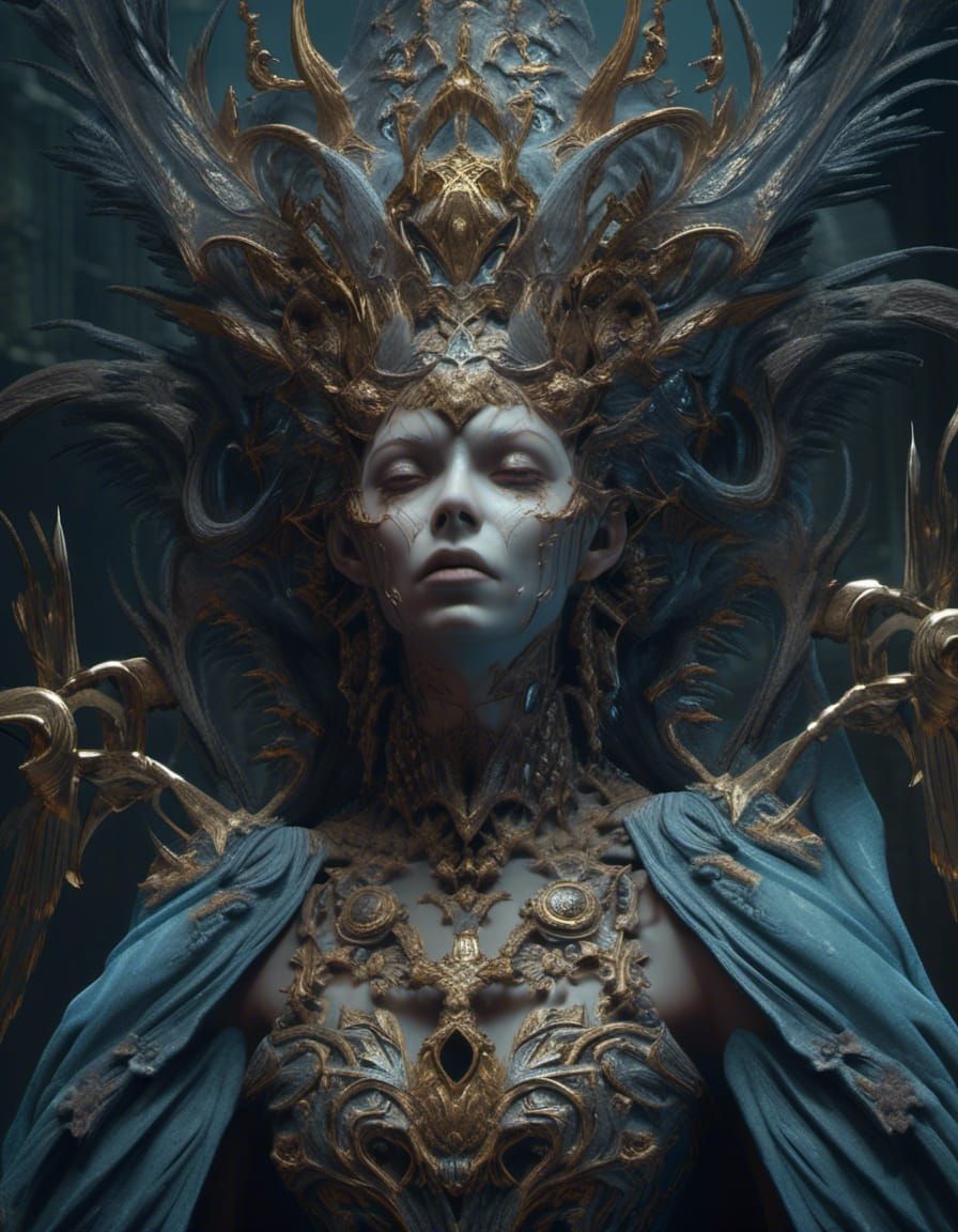 Ethereal Undead Queen Portrait in Gustave Doré Style