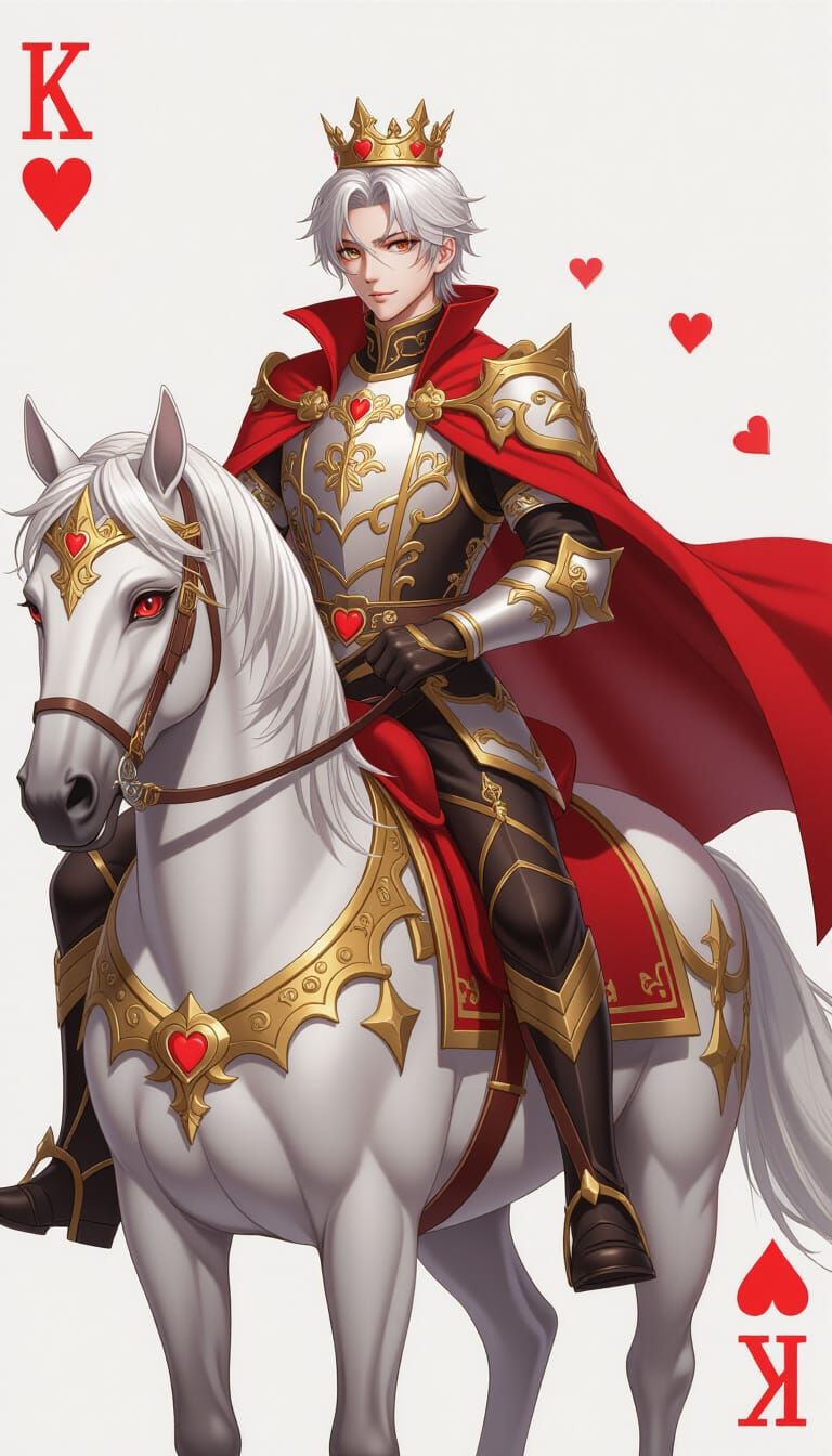 Handsome King of Hearts on Horse in 3D Anime Style