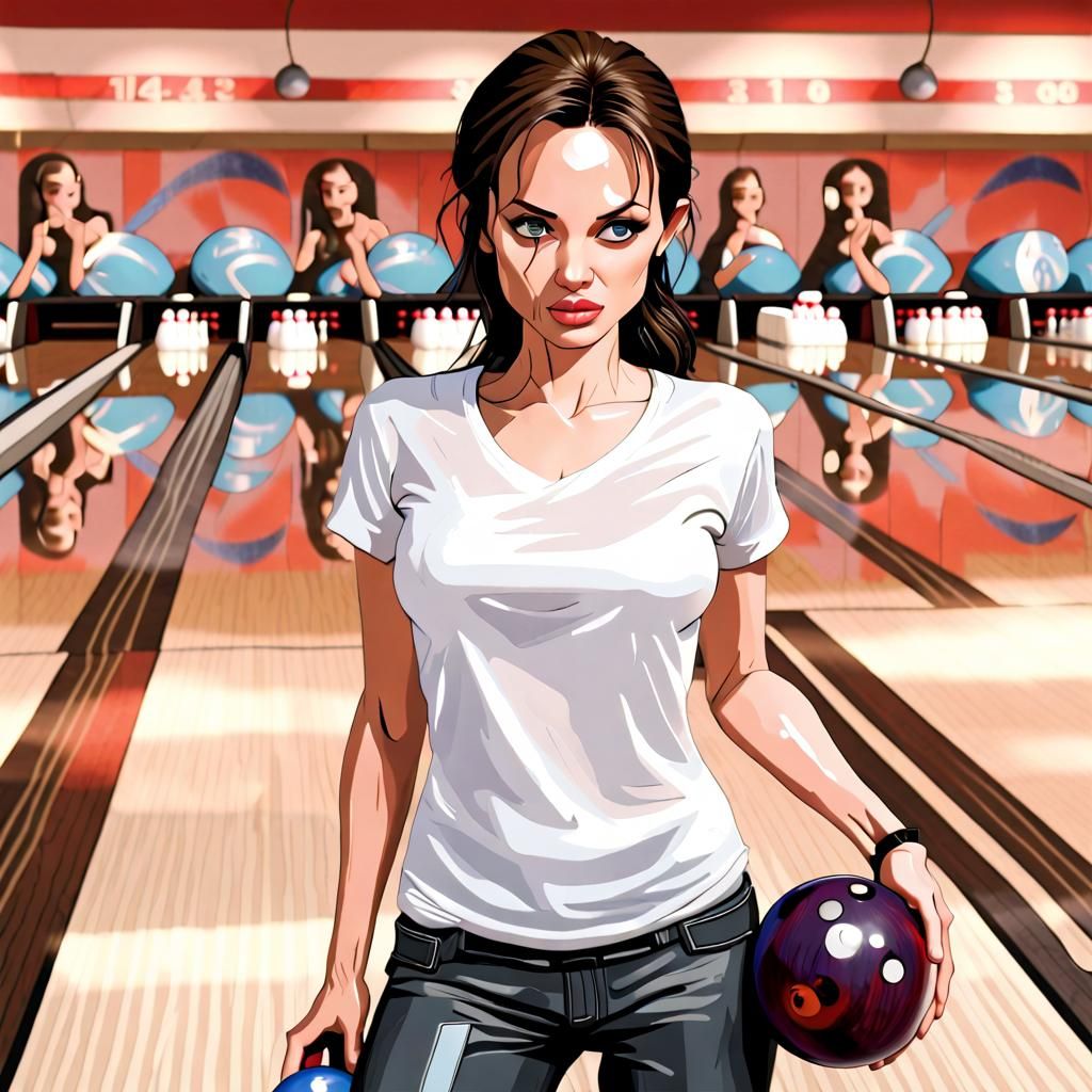 Lara Croft Bowls in a Wet T-Shirt