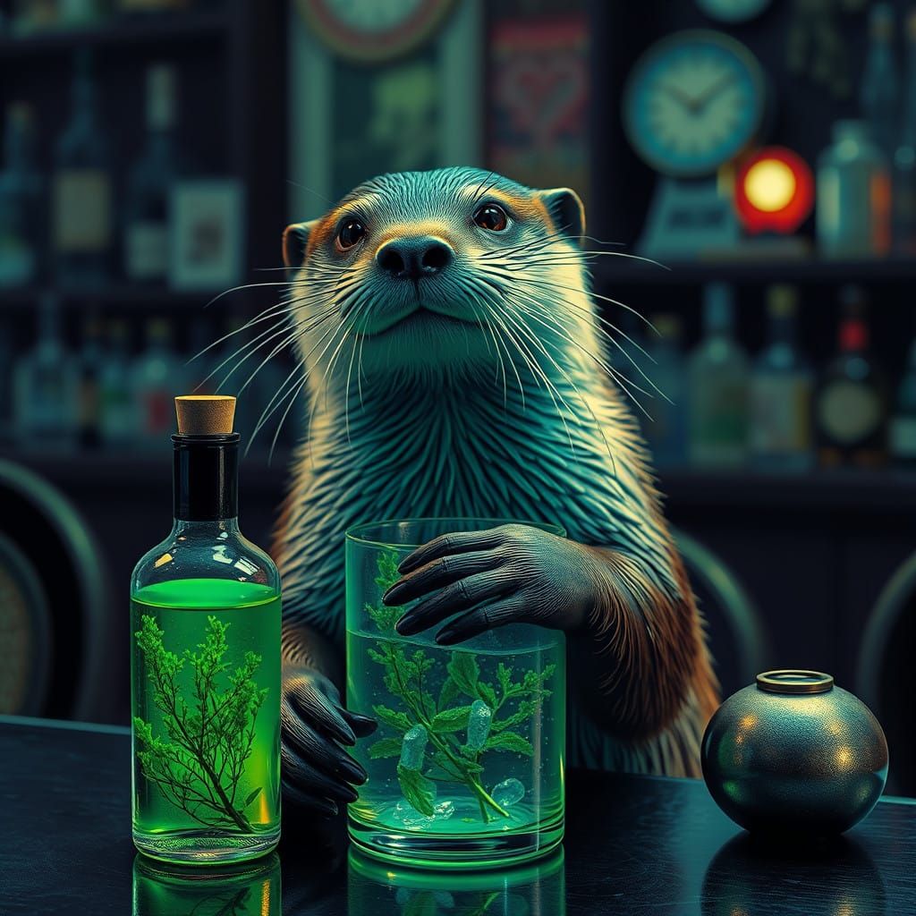 Surreal Otter Herbalist in a Dreamlike Sapphire Haze