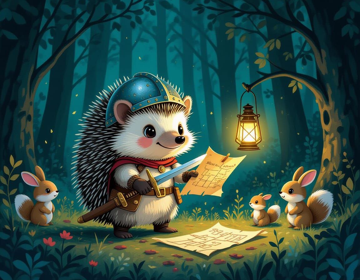 Brave Hedgehog Leads Woodland Creatures Through Forest