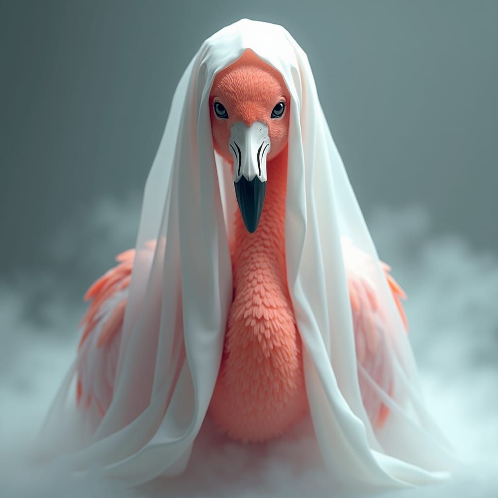 Mystical Flamingo in White Sheet: 3D Anime Art