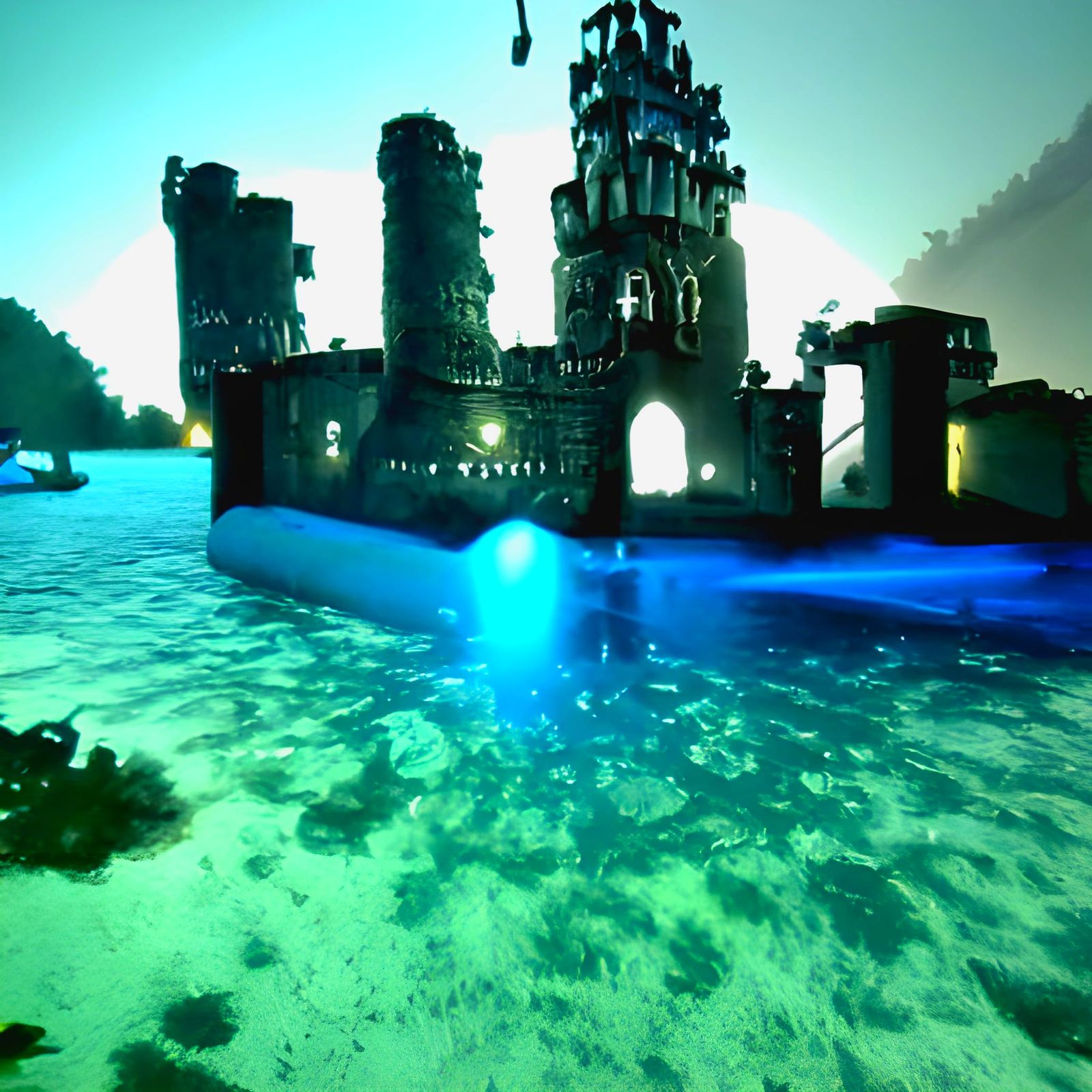 Epic Underwater Castle at Night in Brilliant Digital Art