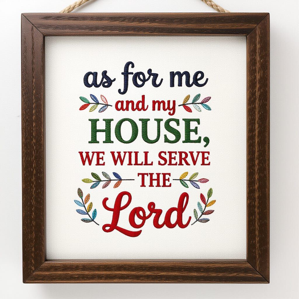 Framed Embroidered Bible Verse: Serve the Lord