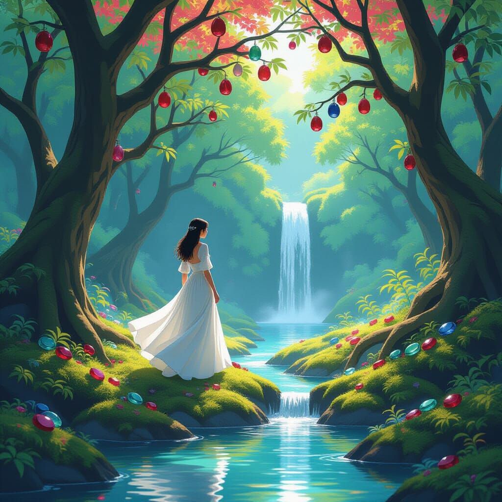 Gemstone Fruit Grove in Dreamy Hyperrealism